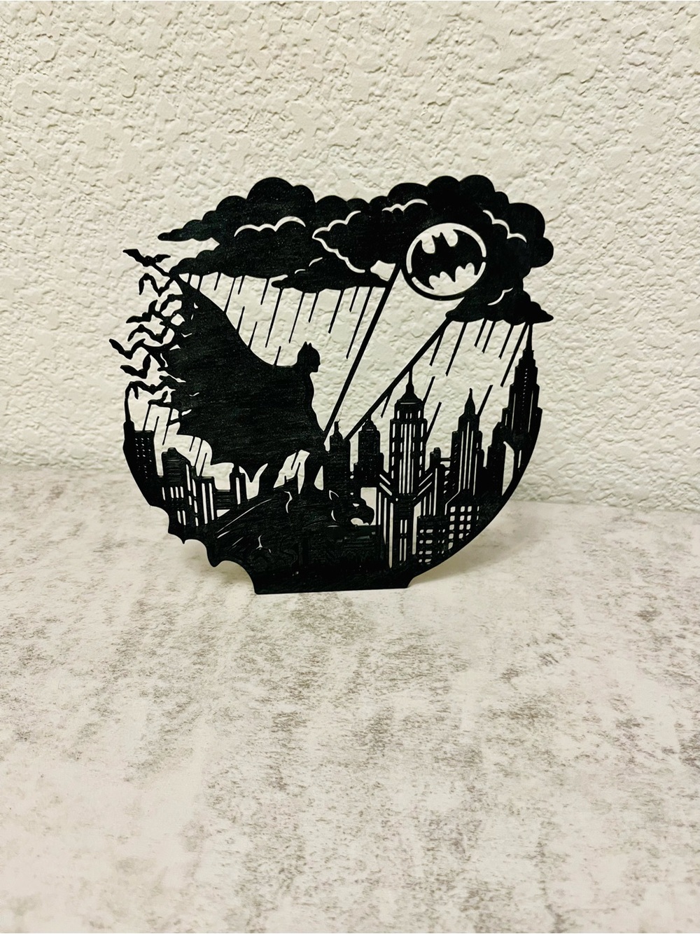 Black Bat Signal City Silhouette 3D Printed Wall Decor